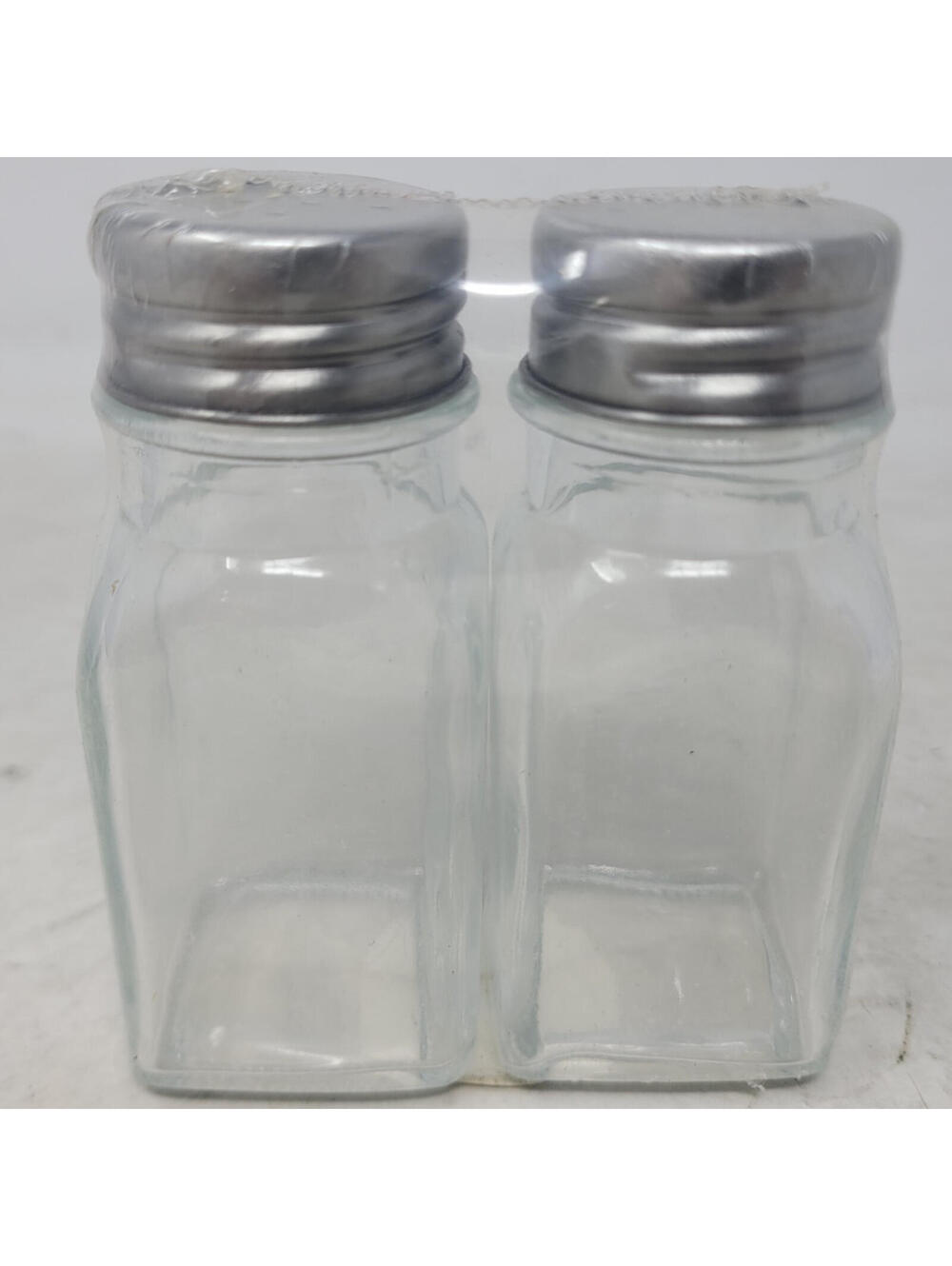 NEW Glass Salt and Pepper Shakers Set Square 2 oz Stainless Steel Tops Sealed